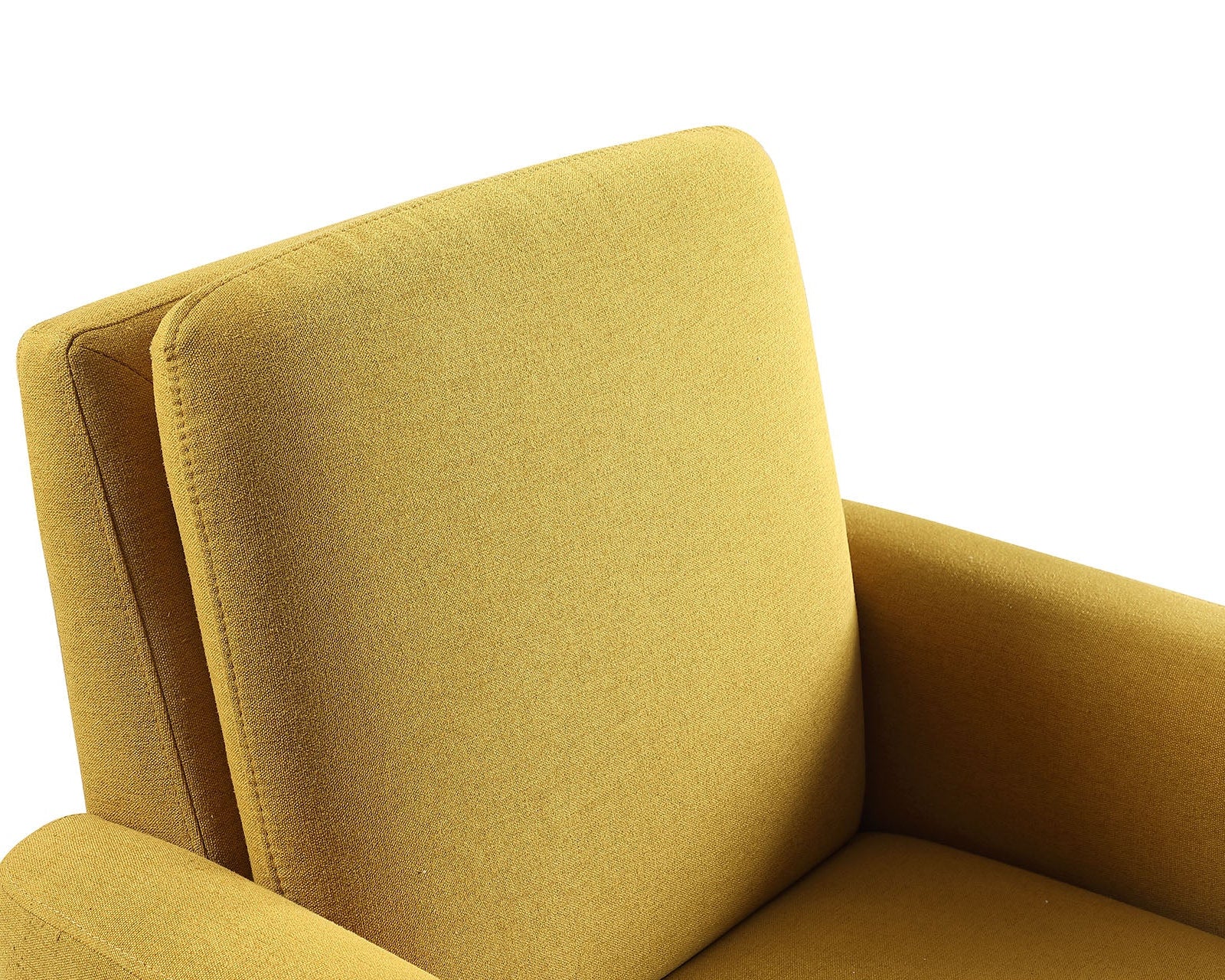 Upholstery and cushion detail of mustard chair