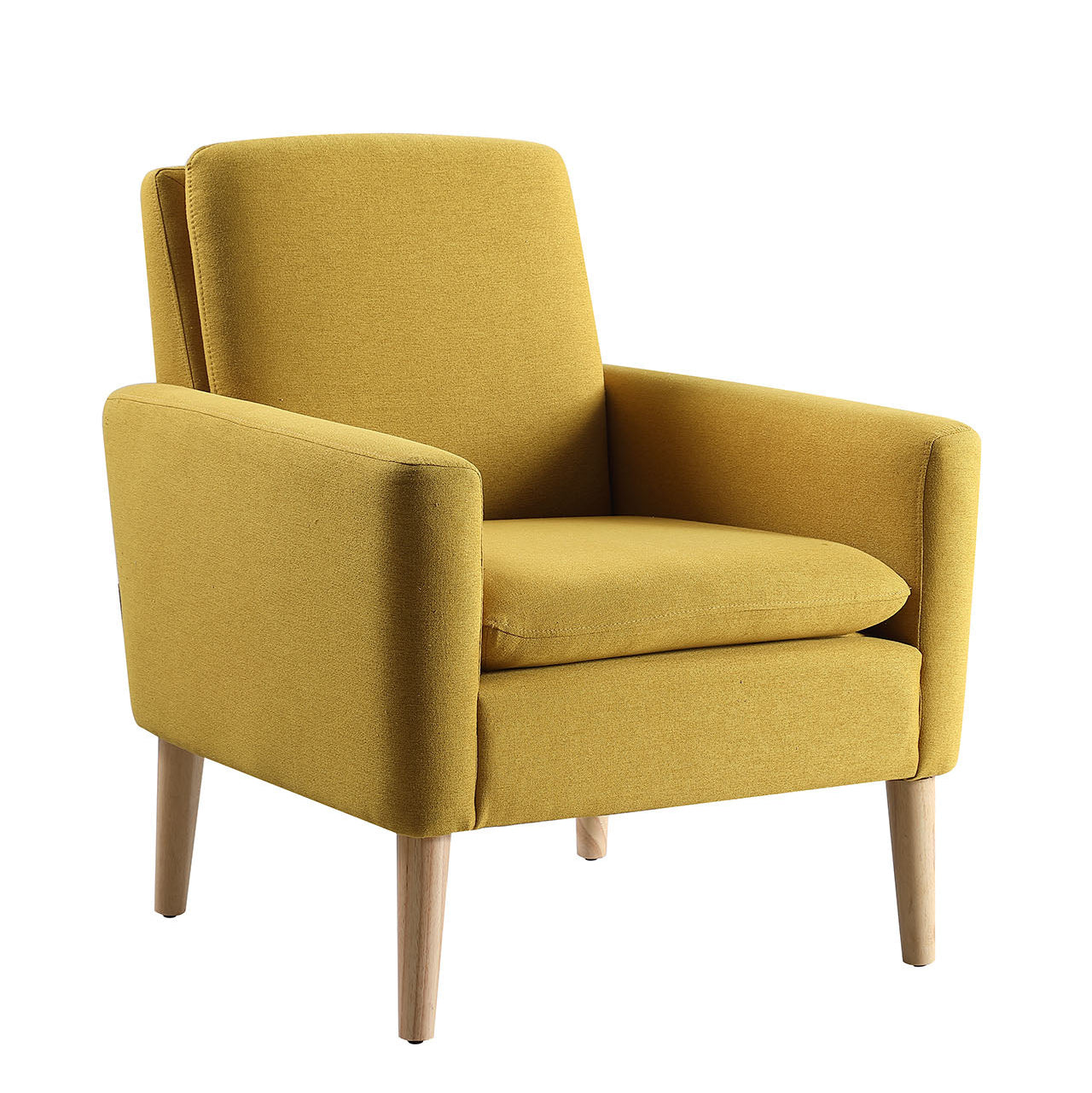 Front view of mustard fabric accent chair, 28-inch width