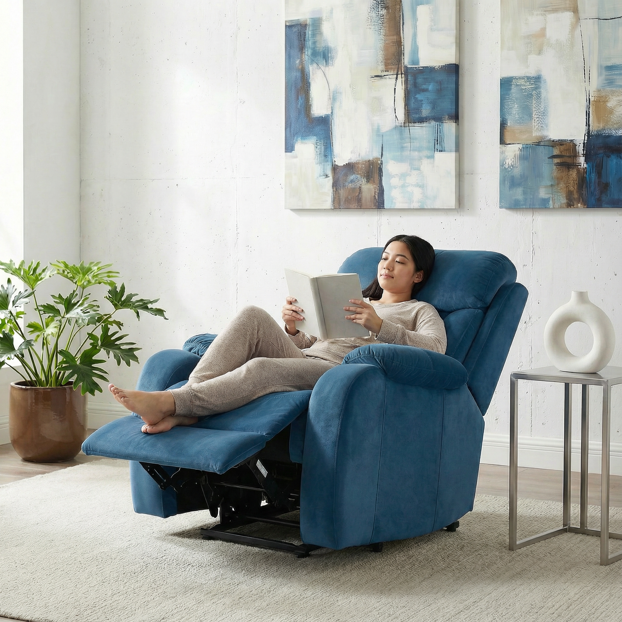 cozy-reading-spot-grey-microfiber-electric-power-recliner-chair