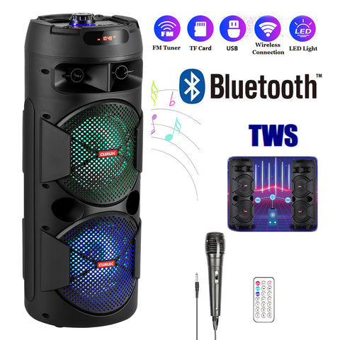 CURUK 4000W Portable Bluetooth Speaker Dual 6.5" Woofer Sound System Party DJ W/Mic