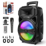 CURUK 1000W Portable Bluetooth Speaker Karaoke Party Sound System FM LED Lights w/mic