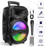 CURUK 1000W Portable Bluetooth Speaker Karaoke Party Sound System FM LED Lights w/mic