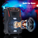 1000W Portable Bluetooth Speaker 8''DJ Party Subwoofer FM Radio with Remote+Mic
