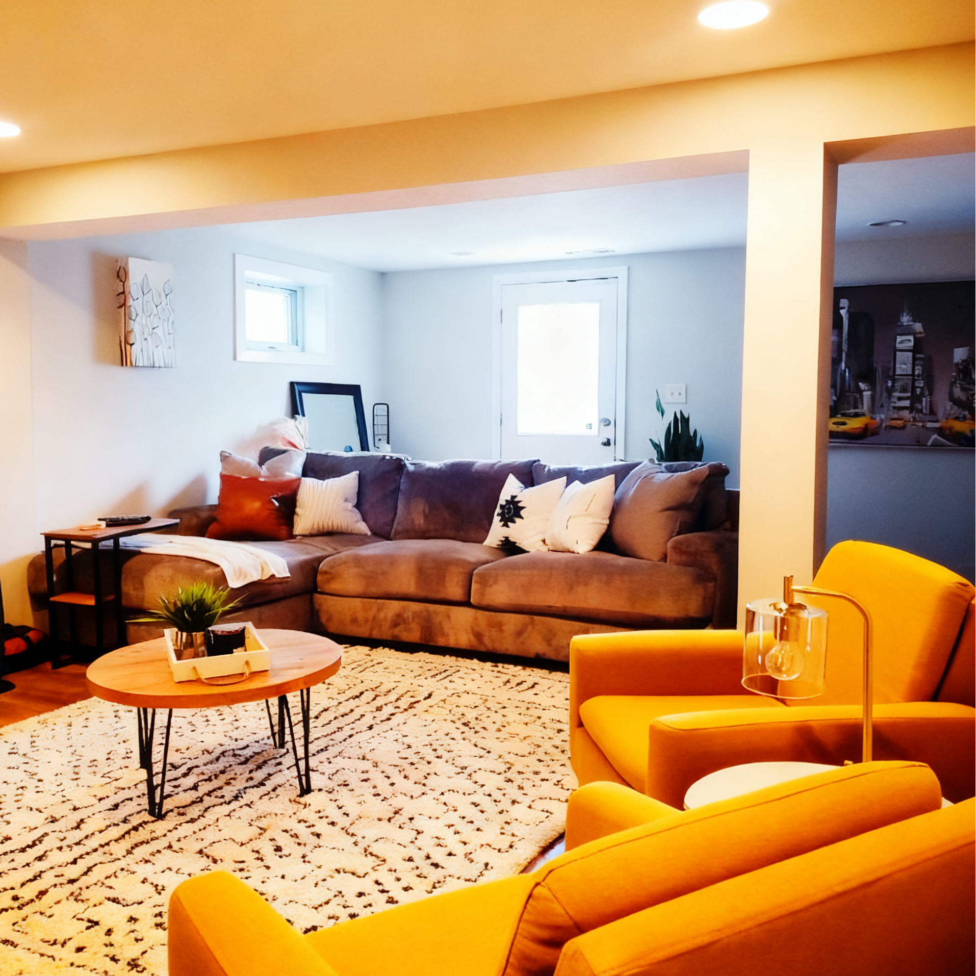 Yellow Modern Fabric Minimal Accent Chair living room close-up