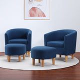 Set of 2 Accent Chair with Ottoman Soft Accent Curved Armchair Seat with Ottoman Blue