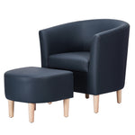 Set of 2 Accent Chair with Ottoman Navy Blue Leather