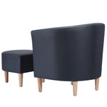 Set of 2 Accent Chair with Ottoman Navy Blue Leather