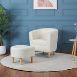 Sherpa Chair, White Accent Chair with Ottoman Soft Accent Curved Armchair Seat with Ottoman White