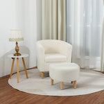Sherpa Chair, White Accent Chair with Ottoman Soft Accent Curved Armchair Seat with Ottoman White