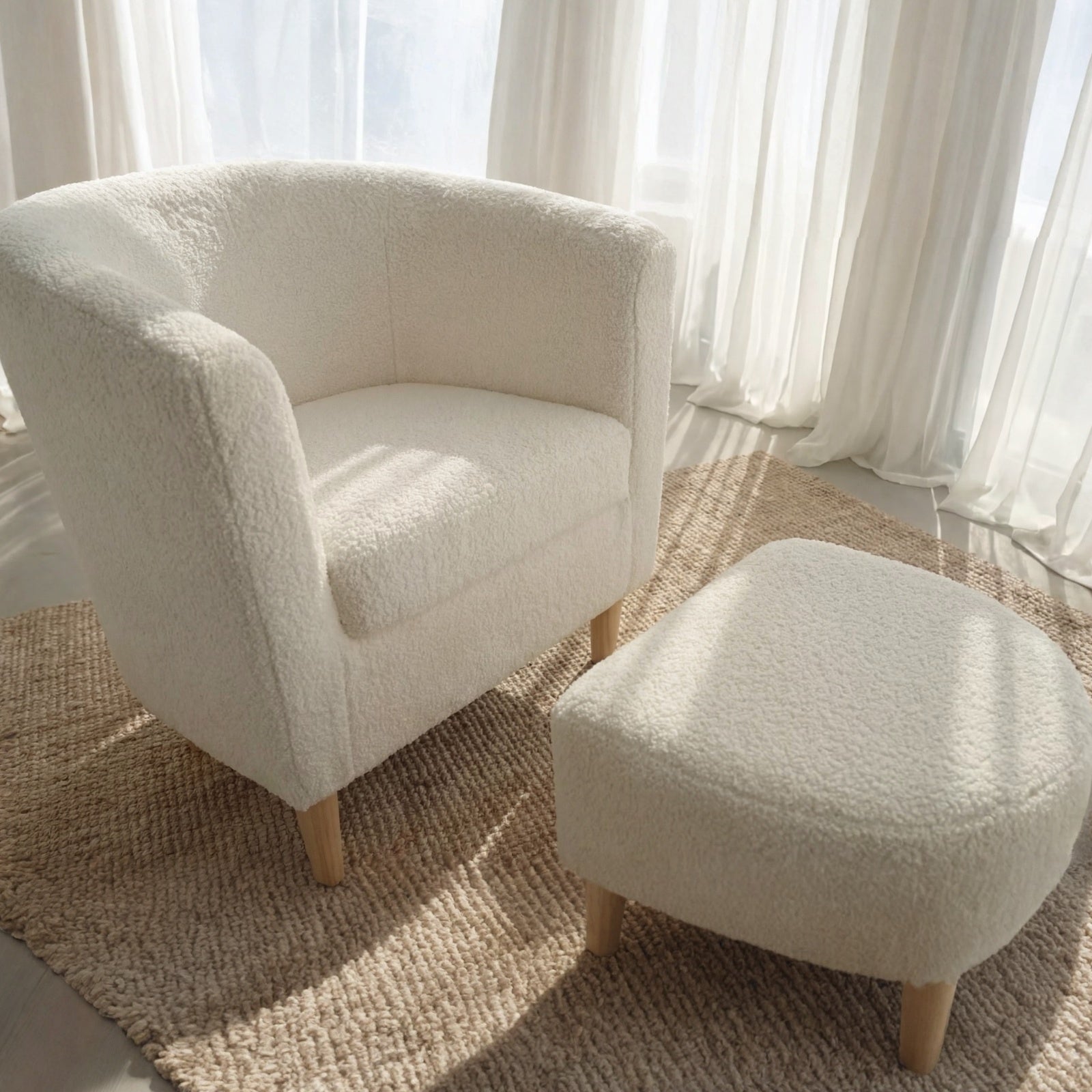 Medium shot of cloud-soft sherpa upholstery texture