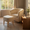 Product video preview of the swivel accent chair with matching ottoman in oatmeal linen.