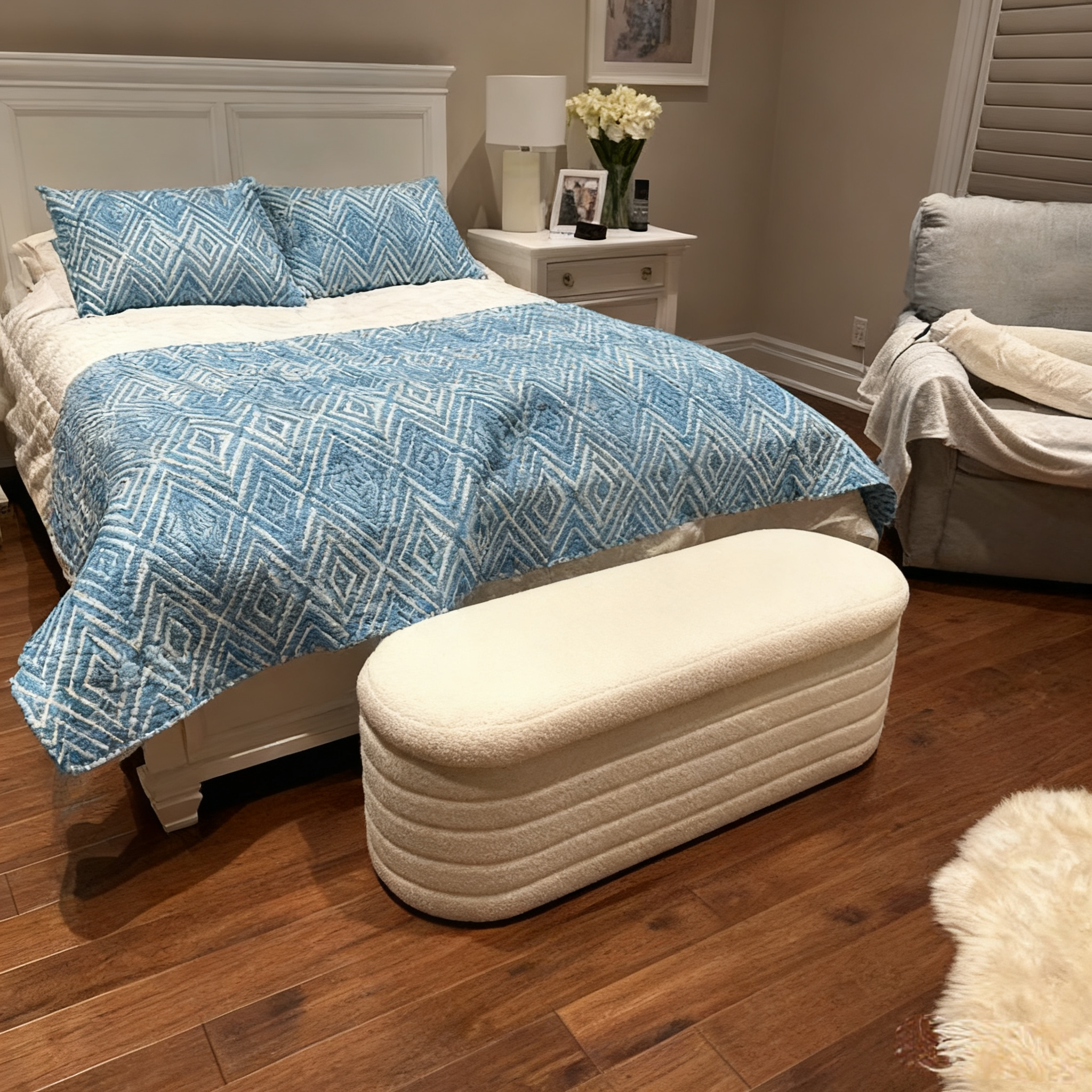 Teddy velvet storage bench styled in modern living room 4